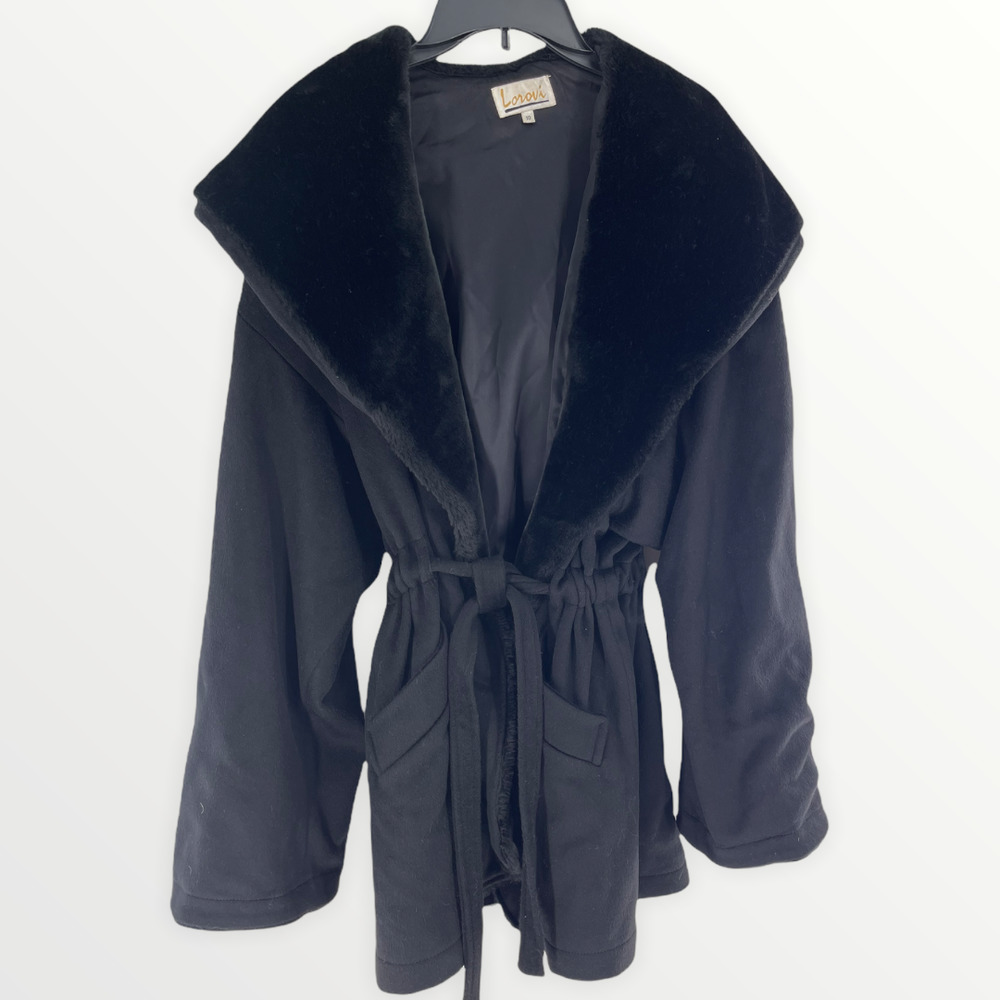𝅺lorovi BLACK WOOL COAT WITH FAUX COLLAR